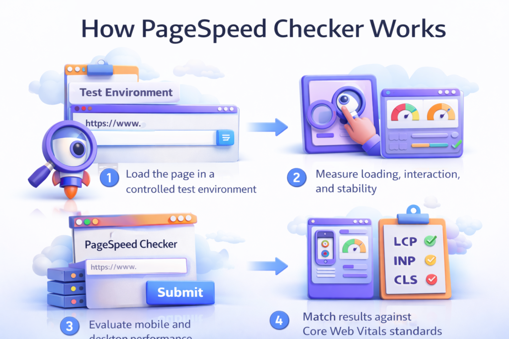 How PageSpeed Checker works to analyze website performance step by step